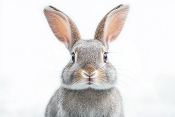 Obraz premium Gray Rabbit Portrait with Baby Bunny Beautiful Eyes and Fluffy Ears for Easter Postcard and Calendar