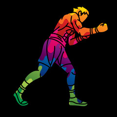 Boxing Sport Kickboxing Action Muay Thai Boxer Cartoon Graphic Vector
