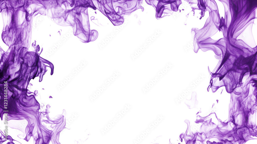 Poster purple ink clouds creating a frame on transparent background