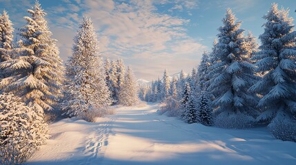 Obraz premium Fantastic Winter Landscape with Snowy Trees and a Calm River