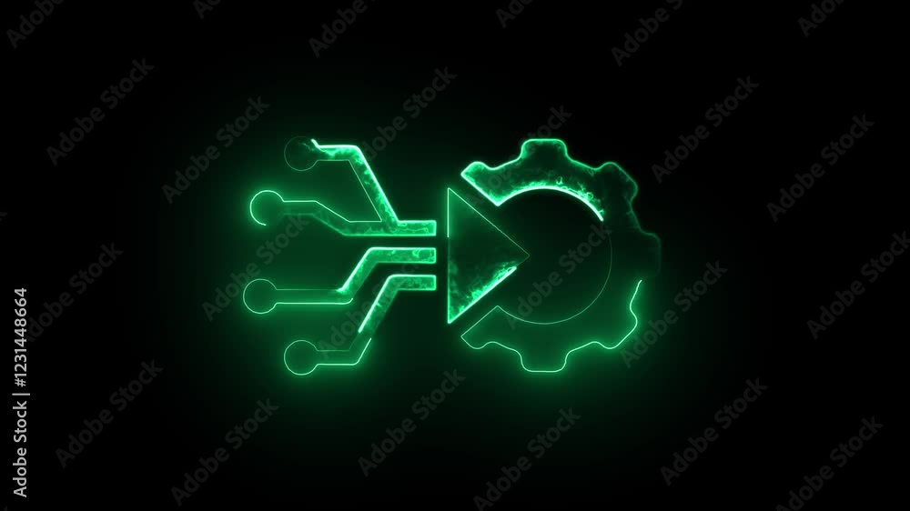 Poster digital transformation icon animation by cyan color neon on black background.