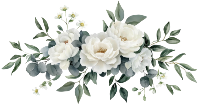 Beautiful floral arrangement featuring white peonies and greenery on a light background