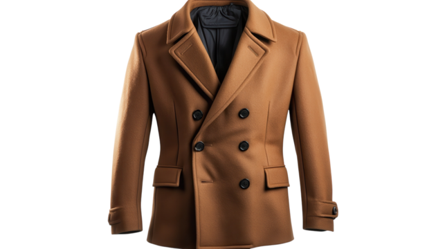 Stylish brown double-breasted coat displayed on a plain background for fashion enthusiasts and winter apparel inspiration