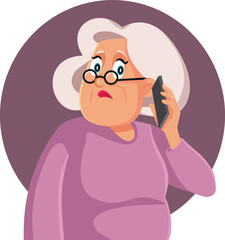 Elderly Woman Speaking on the Phone Feeling. Confused Vector Cartoon Illustration
 Senior woman targeted by phone scammers because of old age