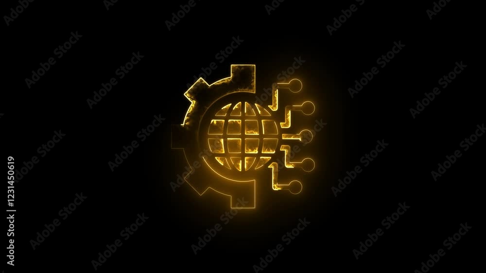 Poster digital transformation icon animation by cyan color neon on black background.