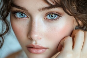 Obraz premium Optimise vision by contact lens, Close-up of woman face during insert contact lens to her eyes