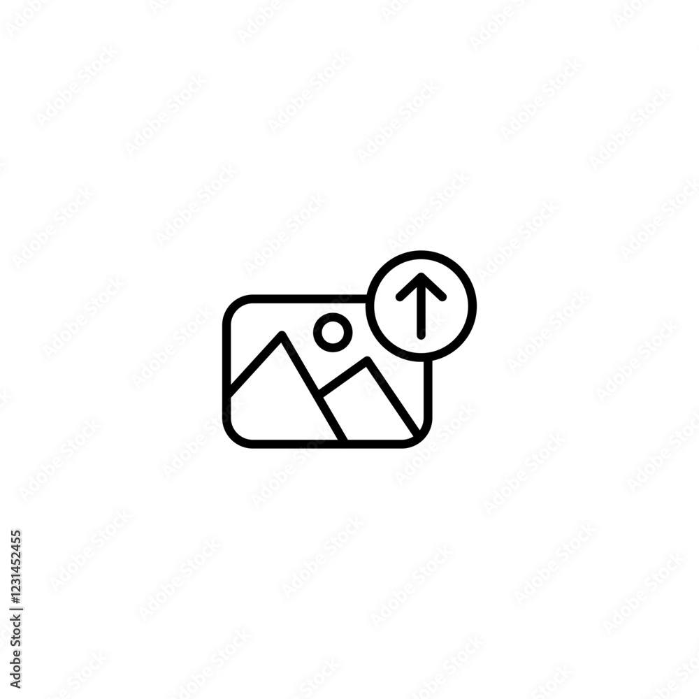 Wall mural upload photo icon vector in line stroke on white background
