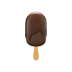 a 3d render of chocolate ice cream stick with melted chocolate toping 