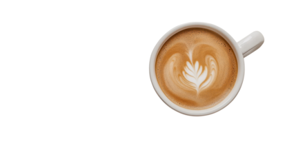 Delicious cup of cappuccino with artistic foam design served in a white mug