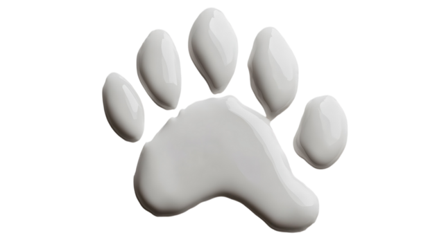 Paw print design created using glossy white paint on a clean background