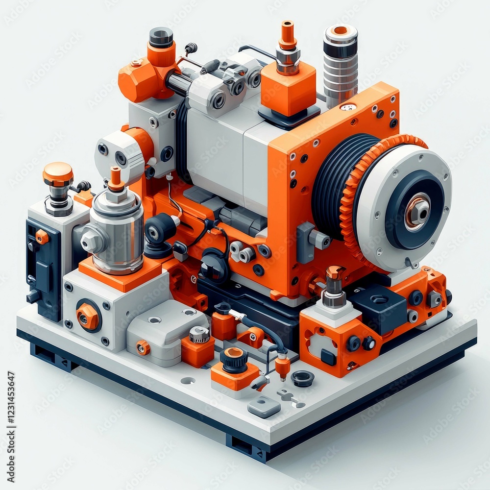 Poster precise industrial machine: a detailed isometric view of complex engineering and mechanical design