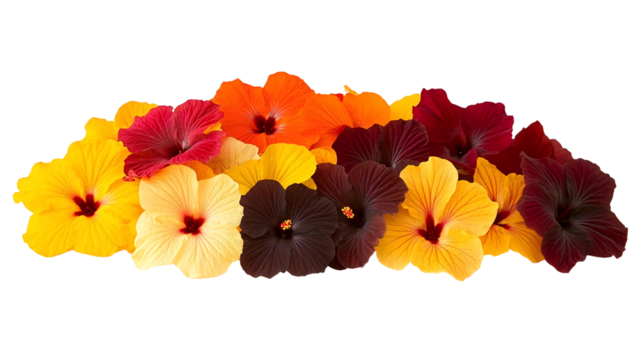 Colorful hibiscus flowers arrangement, vibrant hues, tropical bloom, floral design, website decoration isolated on transparent or white background. Generative ai