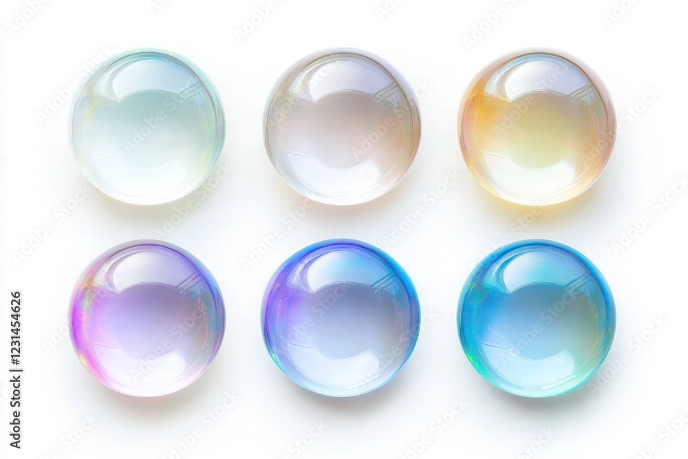 Poster colorful translucent bubbles arranged in neat grid pattern