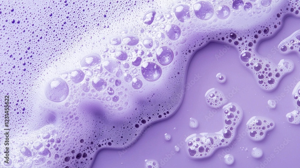Poster a captivating display of bubbles and foam resembles a dreamy lavender landscape, showcasing the inte