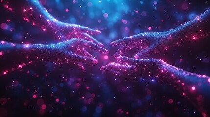 Intertwined Cosmic Hands A Celestial Embrace of Light and Stardust