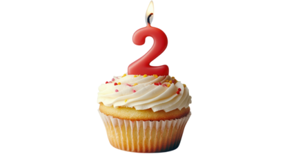 Celebrating a special two-year milestone with a delicious cupcake topped with a red number two candle