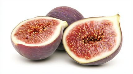 Ripe Halved Figs on White Background