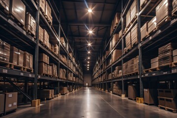 Fototapeta premium warehouse with forklift industrial, Warehouse climate controlled background