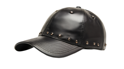 Stylish black leather cap with decorative studs for fashionable outdoor wear or casual outings
