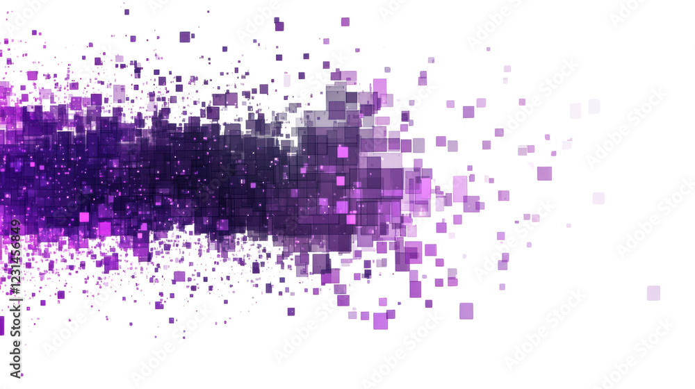 Poster Dynamic burst of purple pixels on a transparent grid