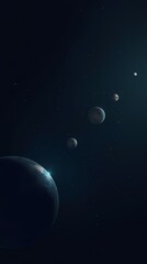 Fototapeta premium Minimalistic illustration of space with planets as circles and stars as dots, on a dark background