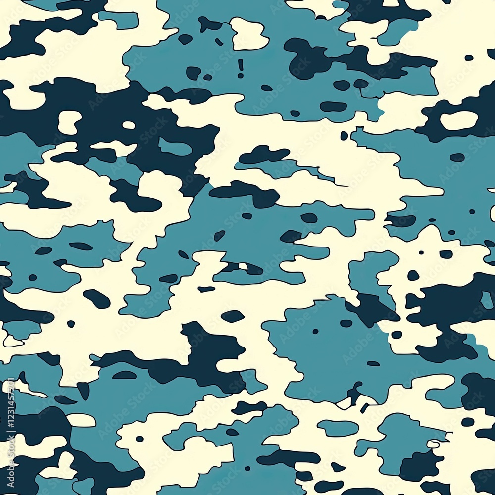 Poster Seamless Blue and White Camouflage Pattern: Abstract Texture Background for Modern Design Projects
