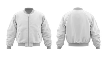 Minimalist white bomber jacket showcasing front and back views for modern fashion enthusiasts