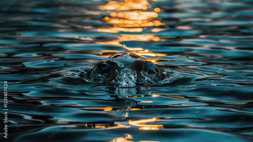 Leinwandbilder rippling dark water with vibrant orange glare reflections and a central bubble, creating a serene an