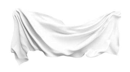 Flowing white fabric draped elegantly over a smooth surface in a bright environment