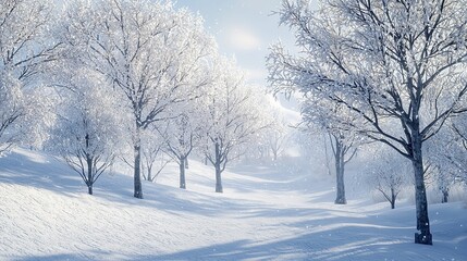 Fototapeta premium Frost-Covered Trees and Snow-Covered Slopes in a Winter Wonderland