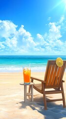 Serene Beachside Relaxation Adirondack Chair, Tropical Drink, Ocean View