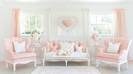 Cozy Living Room with Pink Decor, Floral Arrangements, and Soft Textures, Ideal for Home Design Inspiration and Interior Decoration Ideas