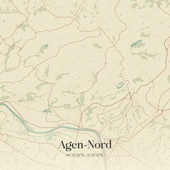 Obraz premium Retro map of Agen-Nord, Nouvelle-Aquitaine, France. Vintage street map.