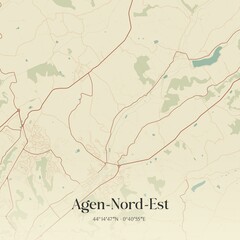 Fototapeta premium Retro map of Agen-Nord-Est, Nouvelle-Aquitaine, France. Vintage street map.