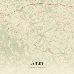 Fototapeta premium Retro map of Ahun, Nouvelle-Aquitaine, France. Vintage street map.