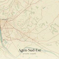 Retro map of Agen-Sud-Est, Nouvelle-Aquitaine, France. Vintage street map.