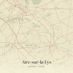 Retro map of Aire-sur-la-Lys, Hauts-de-France, France. Vintage street map.