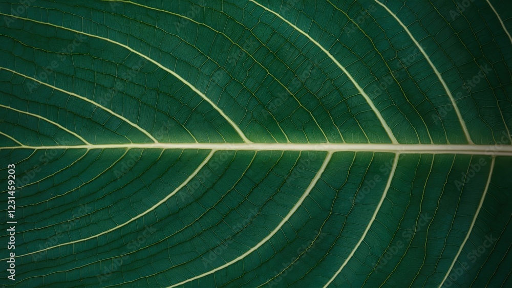 Leinwandbilder textured green leaf close-up with intricate vein patterns and a dark background highlighting the vib