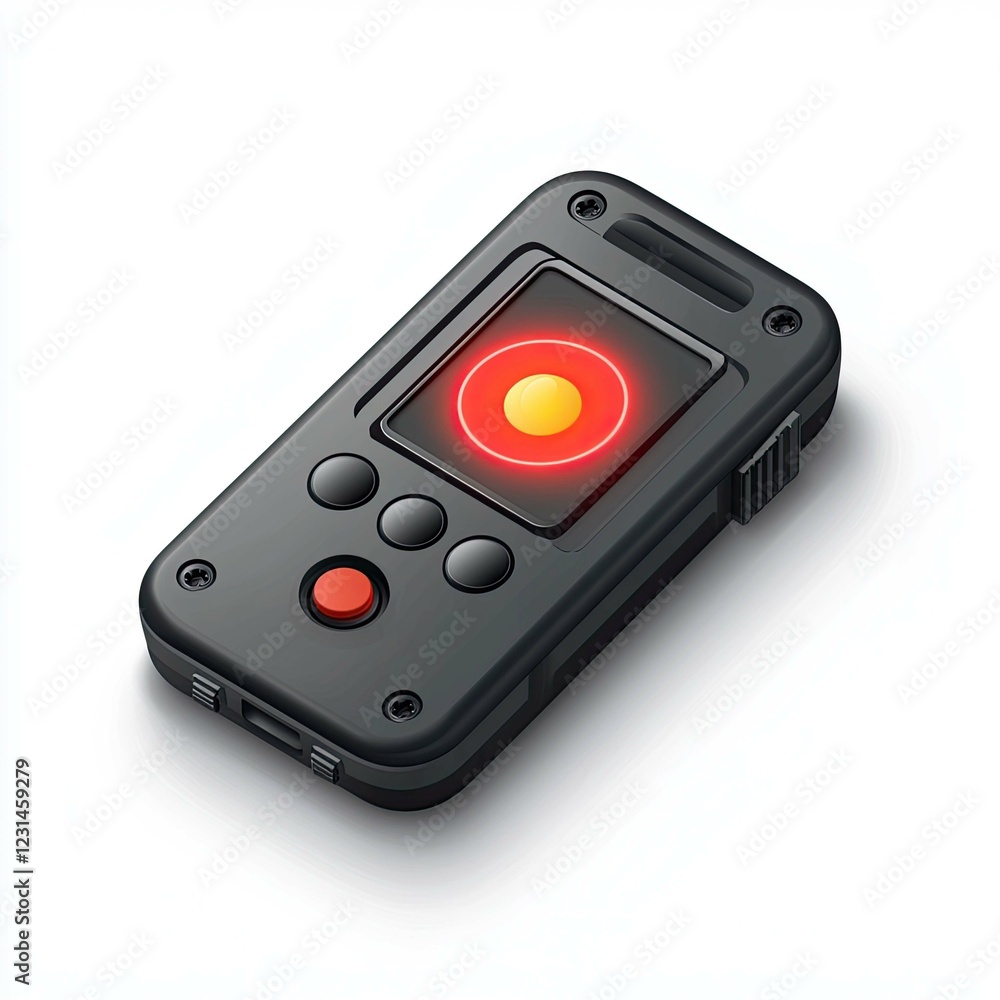 Poster sleek black remote control gadget with red and yellow indicator lights: a futuristic device for mode