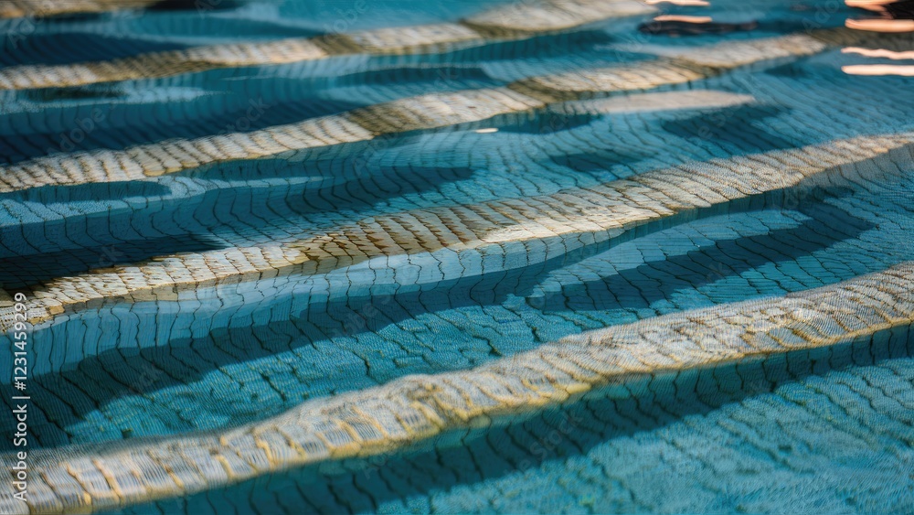 Aufkleber textured reflections of gold patterns shimmering on a blue water surface in a pool with geometric ti