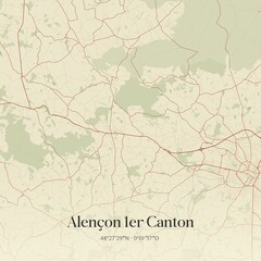 Retro map of Alen�on 1er Canton, Normandie, France. Vintage street map.