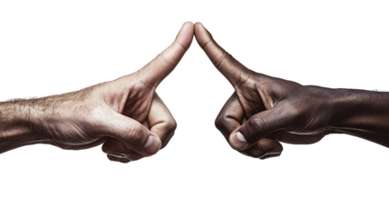 Unity, hands touching, diverse skin tones, black background, teamwork concept isolated on transparent or white background. Generative ai