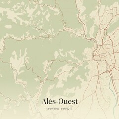 Fototapeta premium Retro map of Al�s-Ouest, Occitanie, France. Vintage street map.