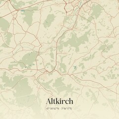 Retro map of Altkirch, Grand Est, France. Vintage street map.