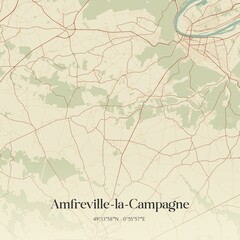 Retro map of Amfreville-la-Campagne, Normandie, France. Vintage street map.