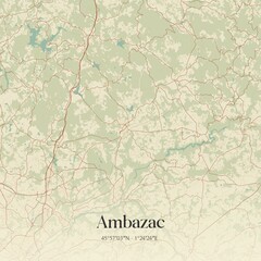 Fototapeta premium Retro map of Ambazac, Nouvelle-Aquitaine, France. Vintage street map.