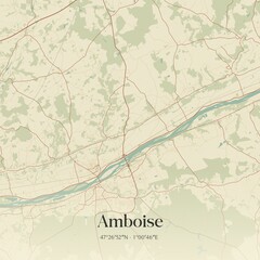 Retro map of Amboise, Centre-Val de Loire, France. Vintage street map.
