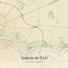 Retro map of Amiens 4e (Est), Hauts-de-France, France. Vintage street map.