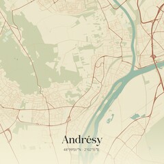 Retro map of Andr�sy, �le-de-France, France. Vintage street map.