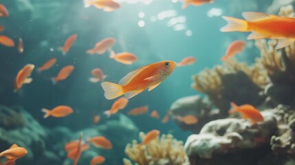 Orange Fish School Underwater Coral Reef Sunlight